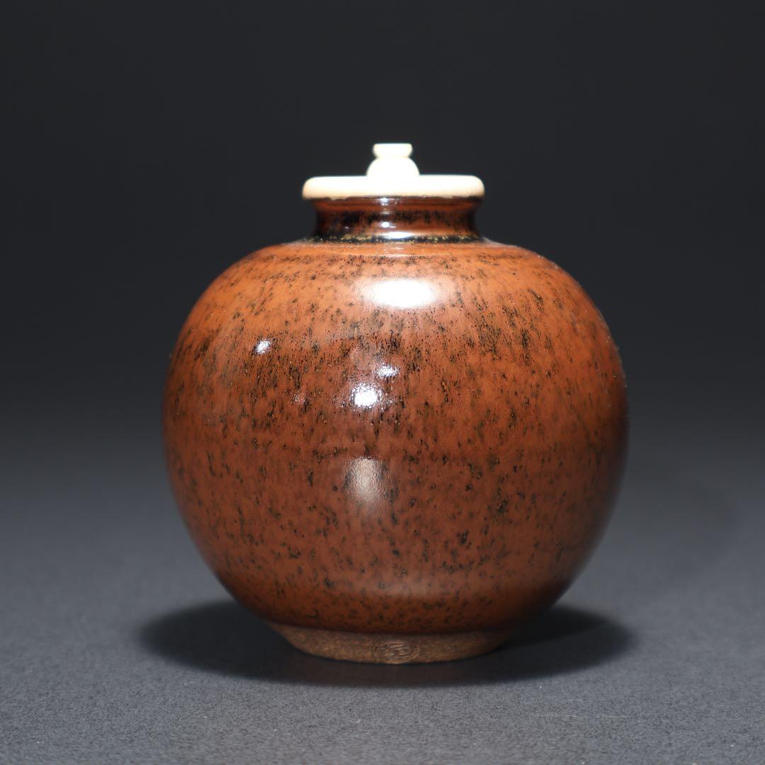 【茶道具】茶入　珠光写文琳　共箱　仕服付き　R1562ダW