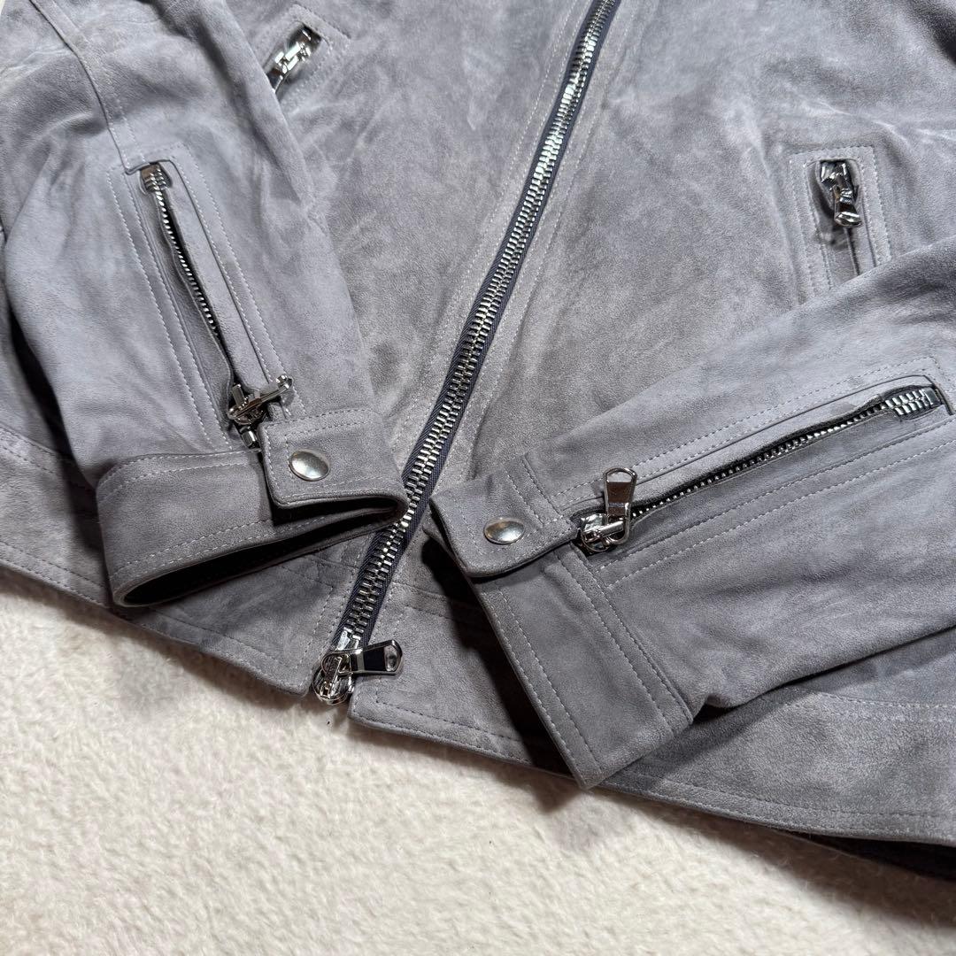 EMMETI エンメティ シングルライダースジャケット 山羊革 グレー XL相当