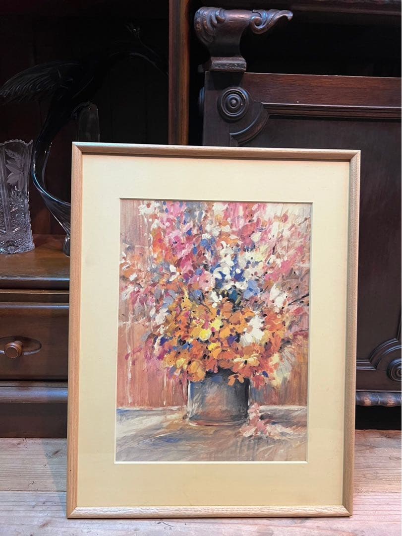 ノルブェ テーブルの花 アート 額縁 インテリア