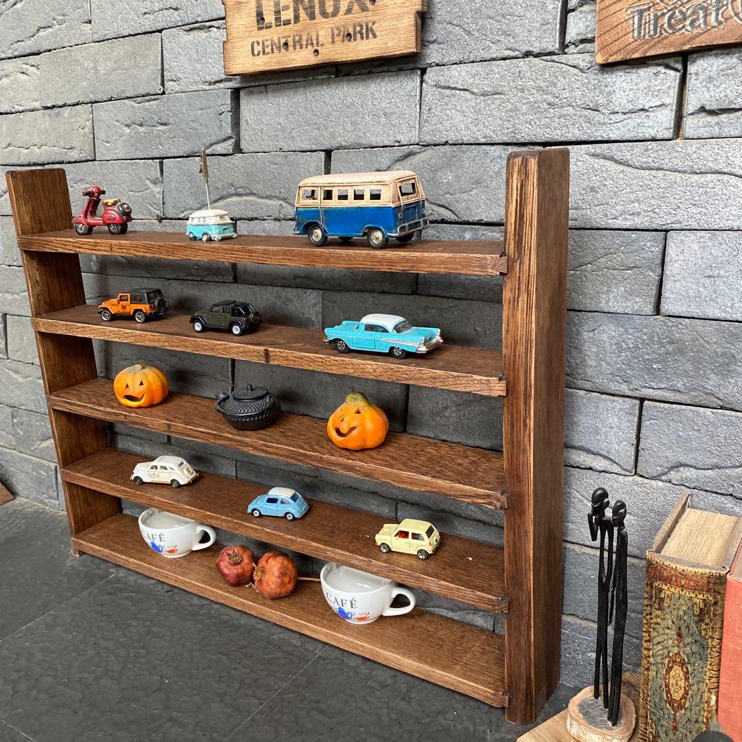 男前木製オープンシェルフ　手作り飾り棚　ホワイトオーク無垢材