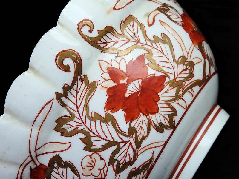 古伊万里　金襴手　輪花　花に柘榴の図　蓋付き深鉢　菓子鉢　E866AS-COk