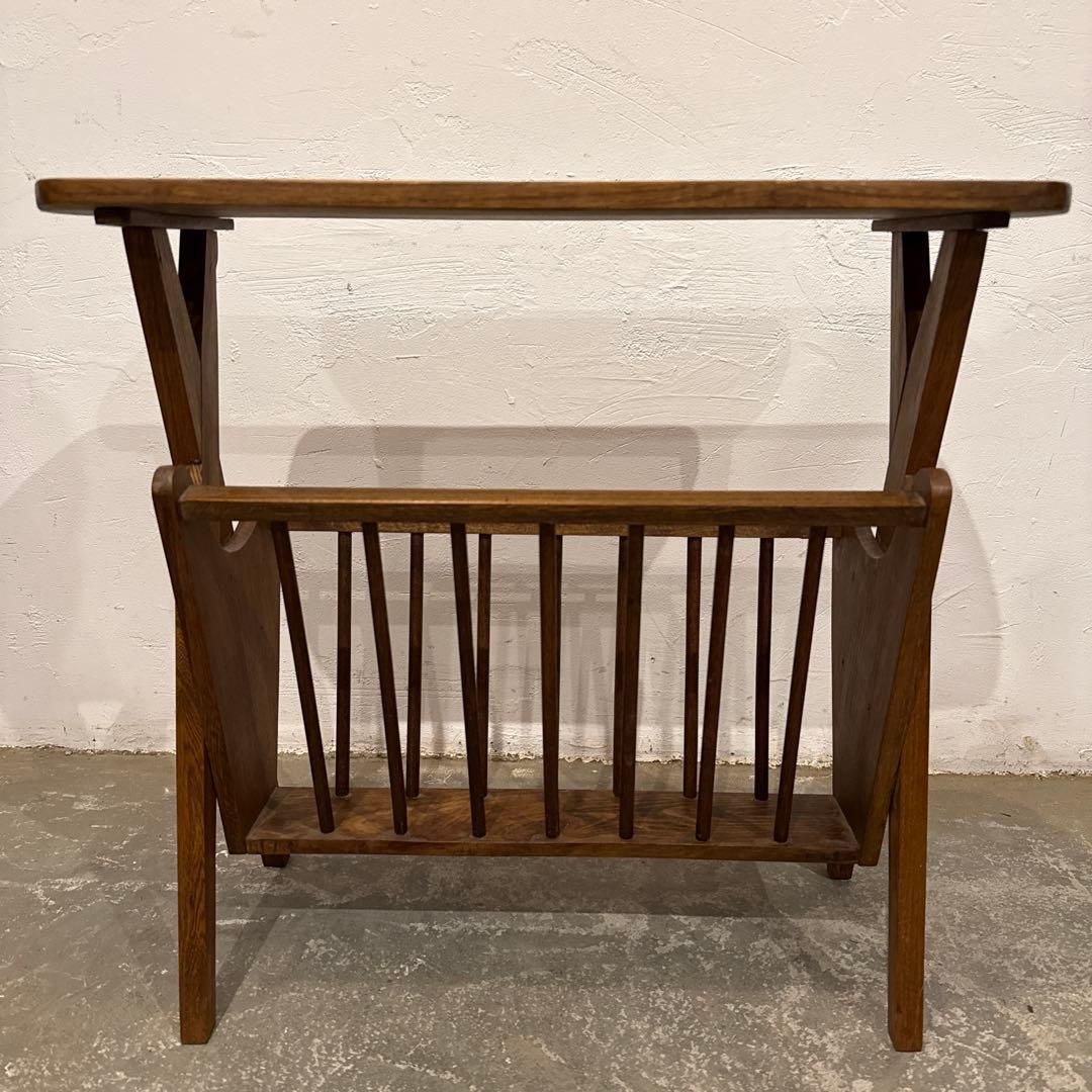 みずほヴィンテージ　木製サイドテーブル　マガジンラック付き