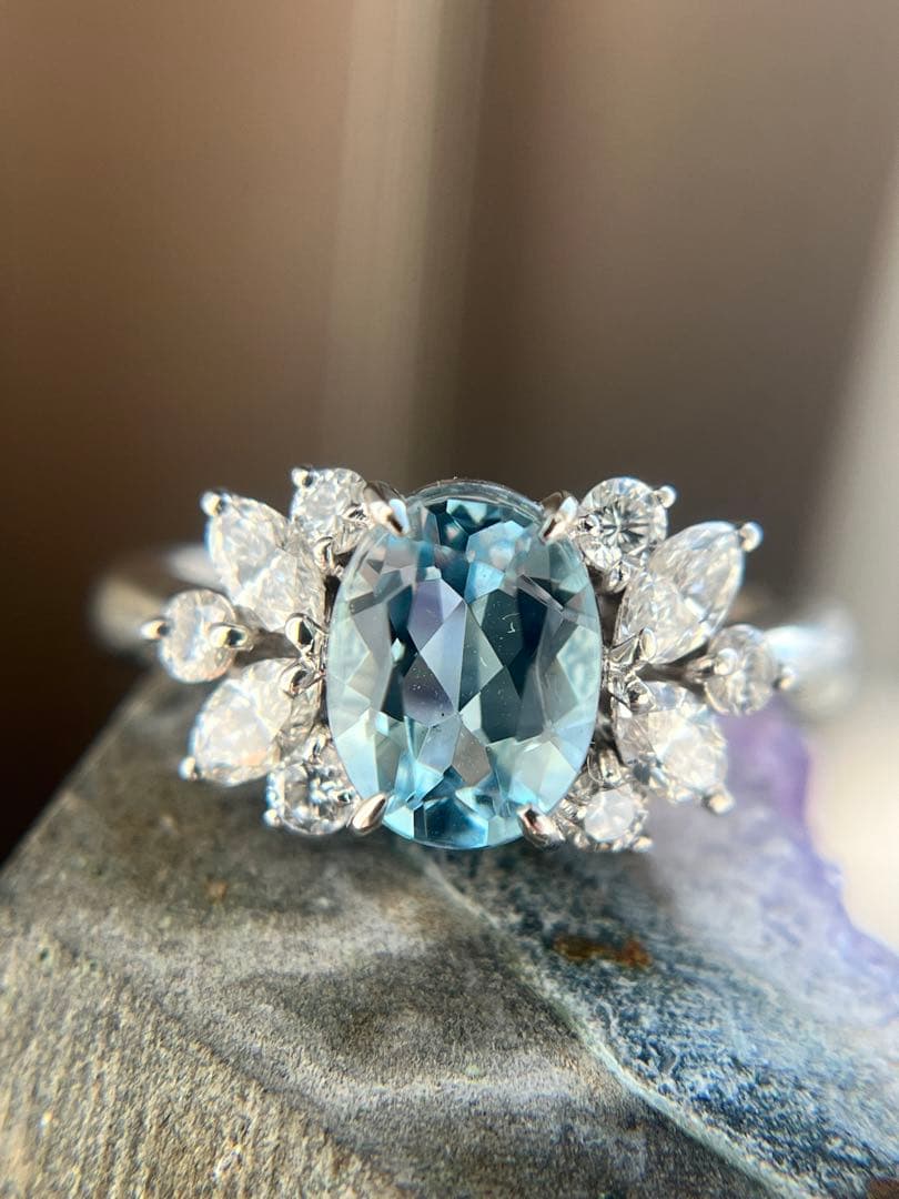 新品pt900アクアマリン0.97ctダイヤモンドリング指輪