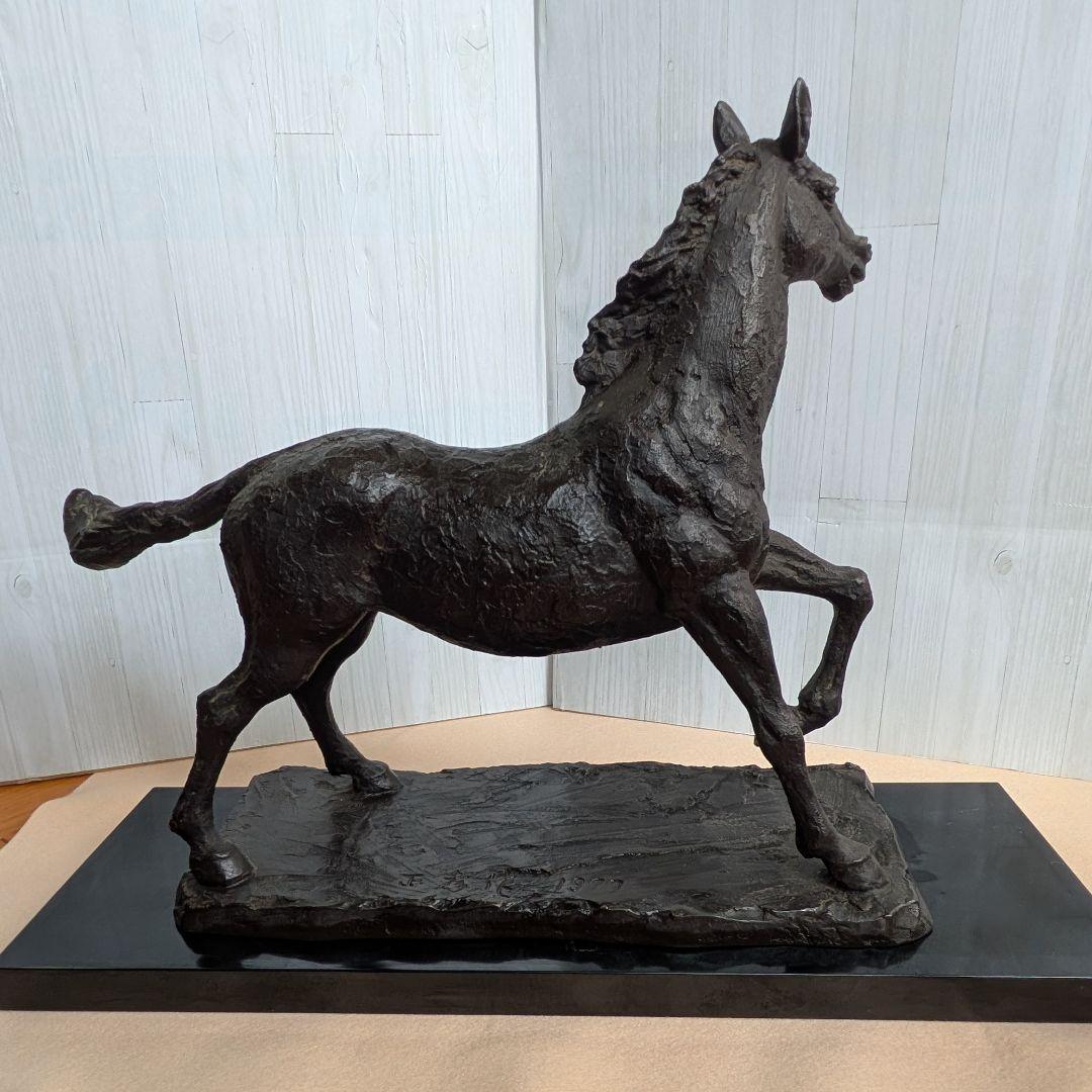【友澤正彦】春風 馬 ブロンズ像 1977年 銅製 置物 彫刻 オブジェ
