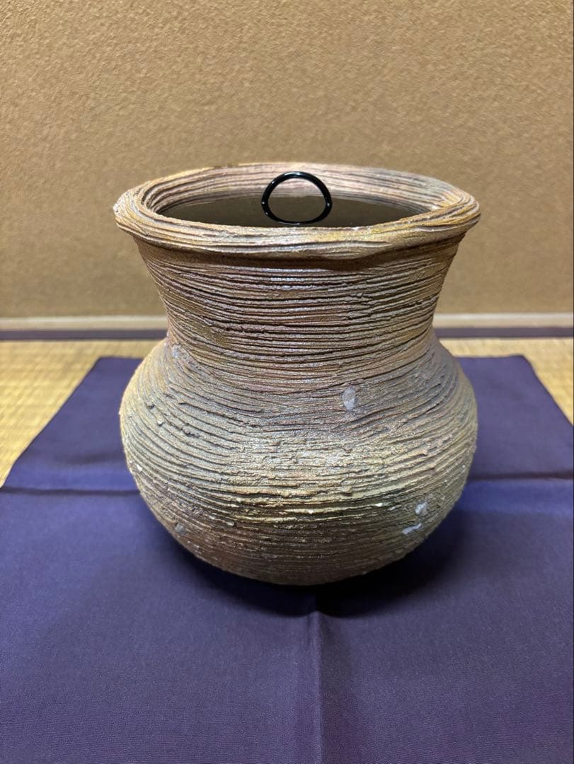 訳あり品　九代　大樋長左衛門　袋形水指　即中斎　箱書　塗蓋付き　茶道具　大樋焼