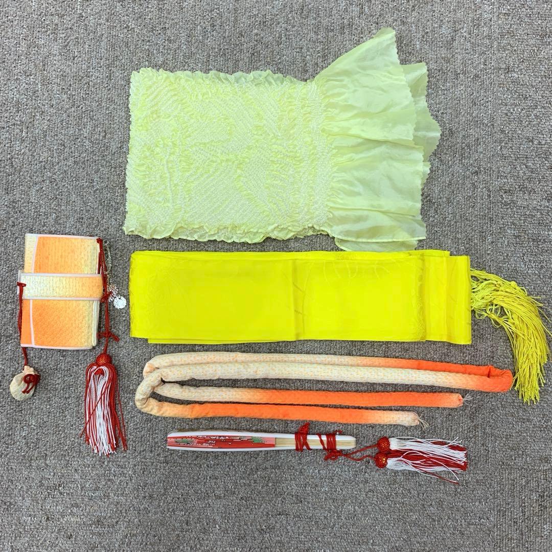 510agu40,帯,小物類全て□七五三 7歳 女児 着物のみ 花扇 鹿の子柄□