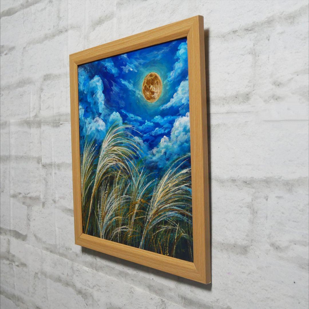 油絵 油彩 油彩画 絵 絵画 【月とススキ】