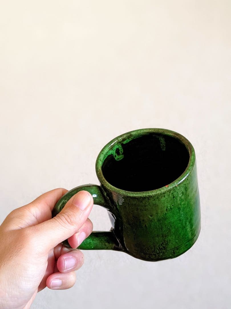 フランス　マグカップ　緑釉　リムーザン地方
