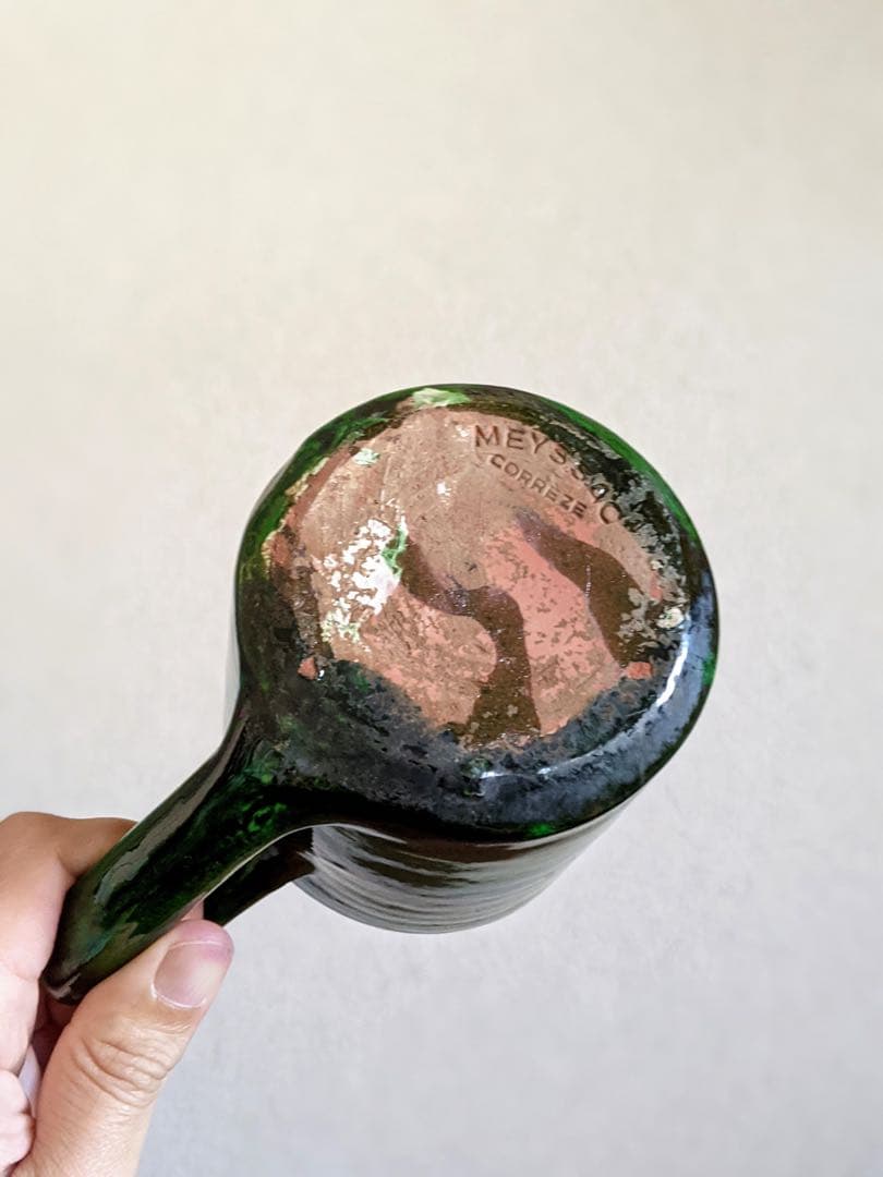 フランス　マグカップ　緑釉　リムーザン地方