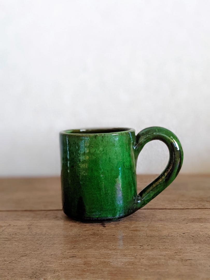フランス　マグカップ　緑釉　リムーザン地方