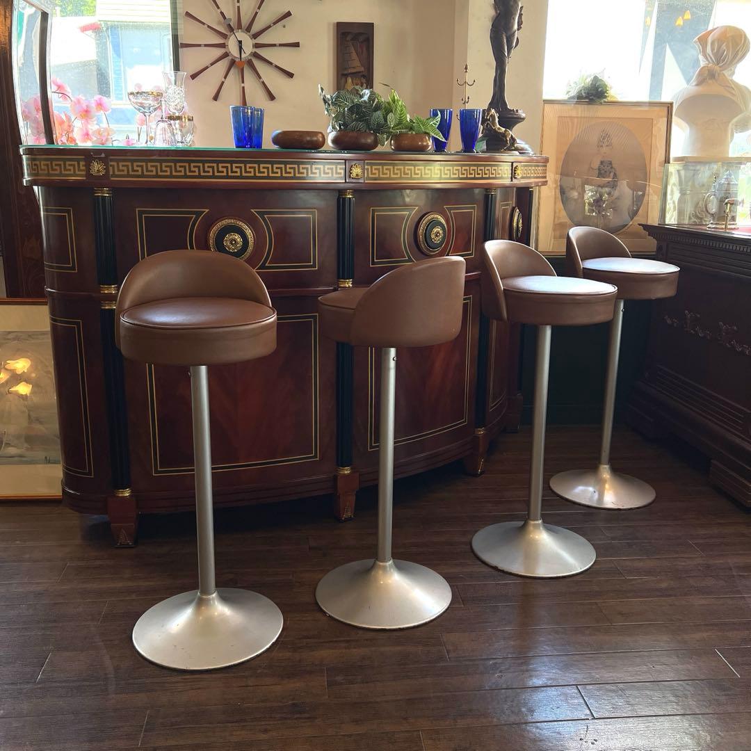 k839 小さな背もたれのついたカウンターチェア 4脚セット 回転 座面高78㎝