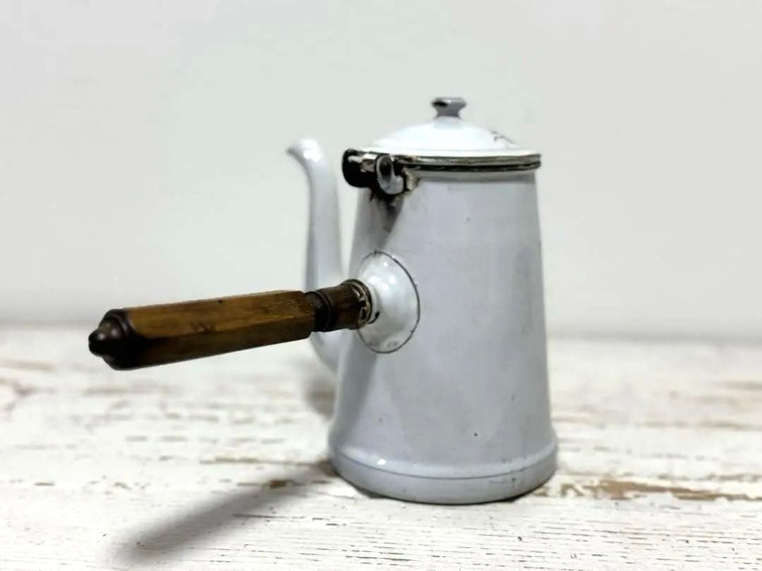 フランスアンティーク BB社 エナメル ホーローポット 薔薇柄 ショコラティエ