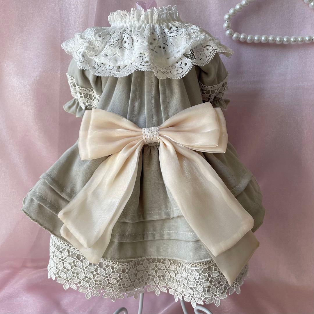 ナチュラル＆クラシカルなペチコートワンピース　つけ襟付き　犬服　ハンドメイド