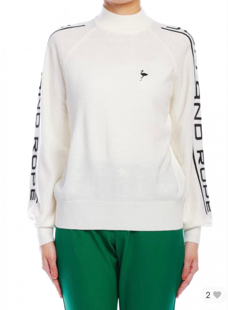 新品タグ付き　JUN&ROPE 袖ロゴモックネックプルオーバーニット　白　M