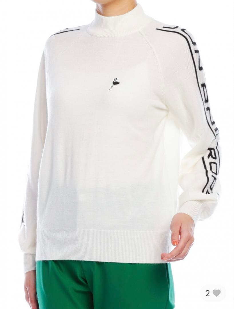 新品タグ付き　JUN&ROPE 袖ロゴモックネックプルオーバーニット　白　M