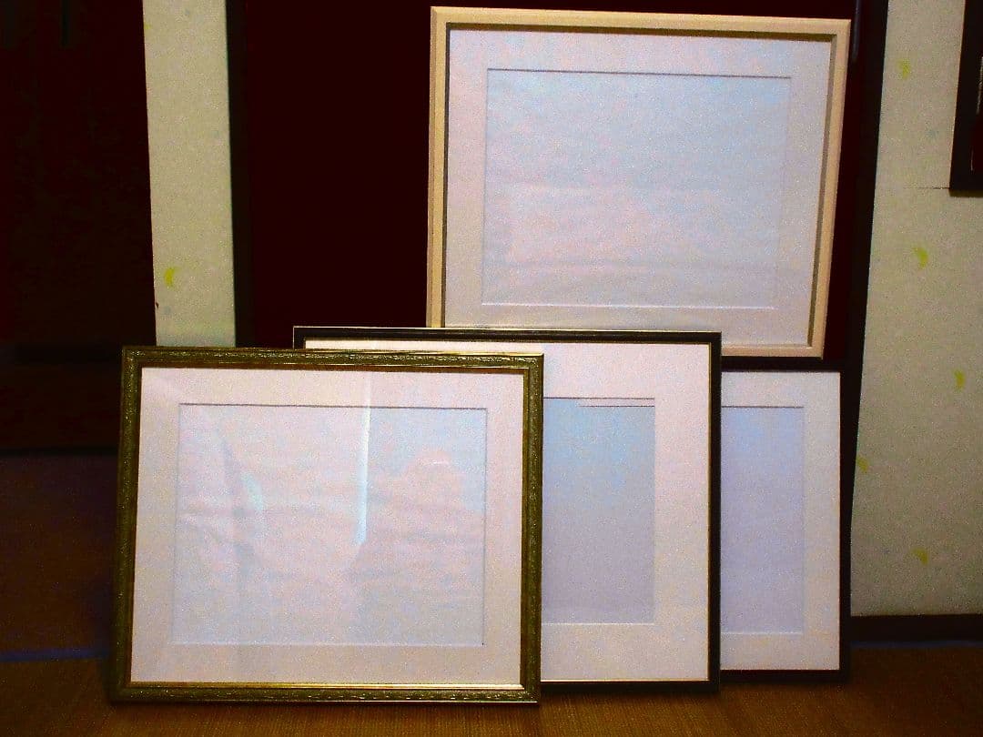 水彩画 風景画 緑色と青色のトーン 額装済み F6サイズ