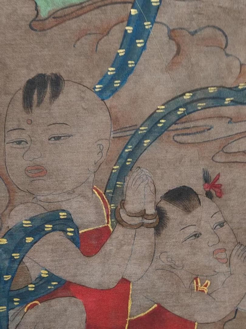 中国古美術・純手描き・吴道子人物画芯・觀音画像167x86cm・書画・絹本・仏像