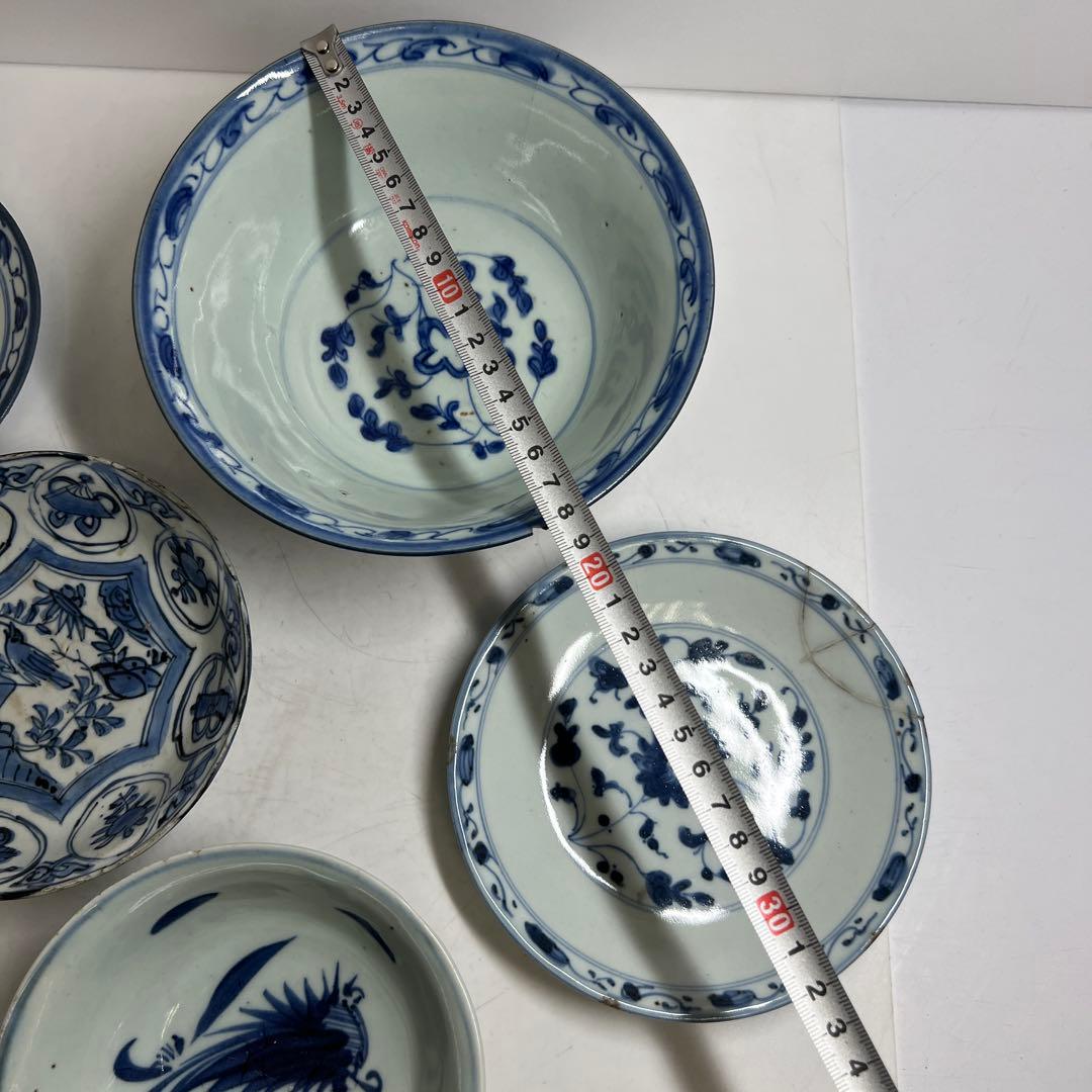 中国明末清朝時代　青草鉢、皿色々　口径約14~18㎝　東Y7-1030②トヒサ