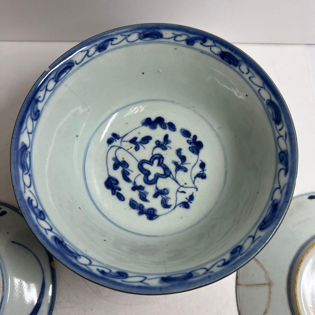 中国明末清朝時代　青草鉢、皿色々　口径約14~18㎝　東Y7-1030②トヒサ