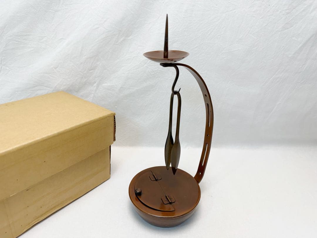 未使用 茶道具 銅製 手燭 燭台 蝋燭立て 夜咄 膳燭 紙箱