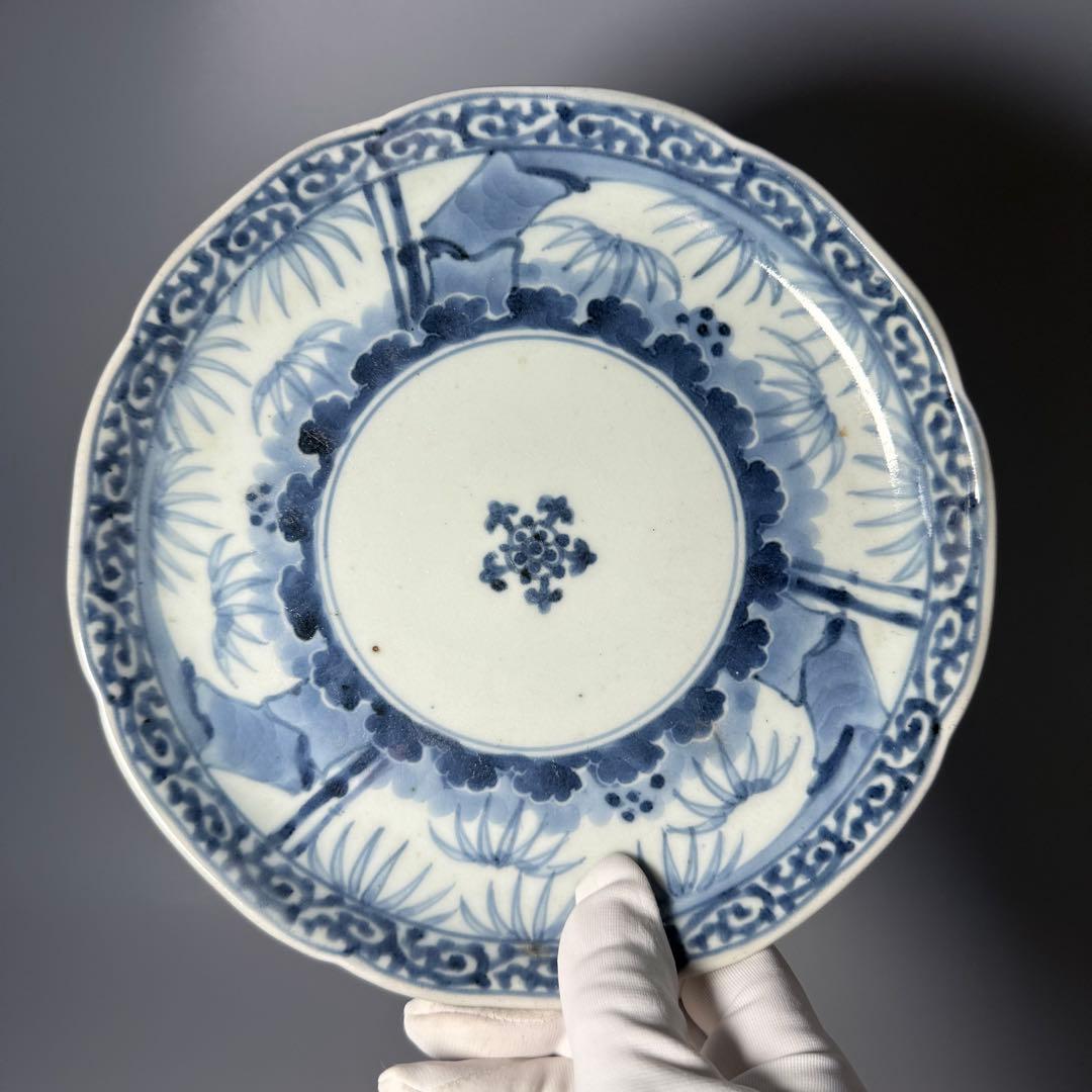 古伊万里　染付竹林蛸唐草文七寸皿　六枚　大明成化年製　名品　江戸中期　古美術