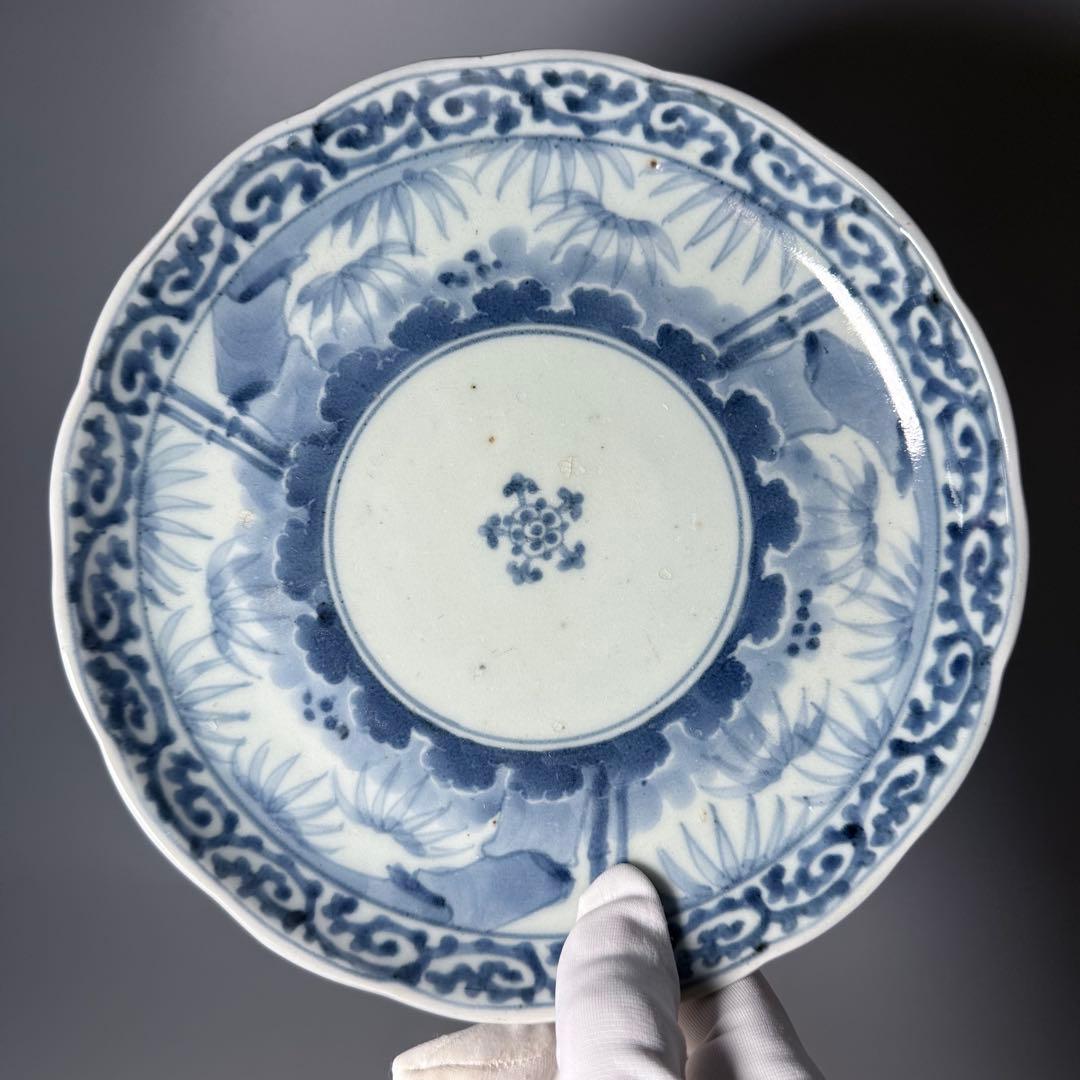 古伊万里　染付竹林蛸唐草文七寸皿　六枚　大明成化年製　名品　江戸中期　古美術
