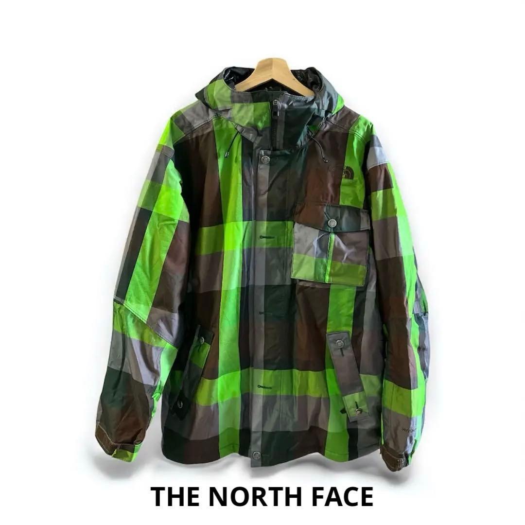 ノースフェイス スノーウェア ジャケットグリーン×ブラウン 裏地総柄 Lサイズ