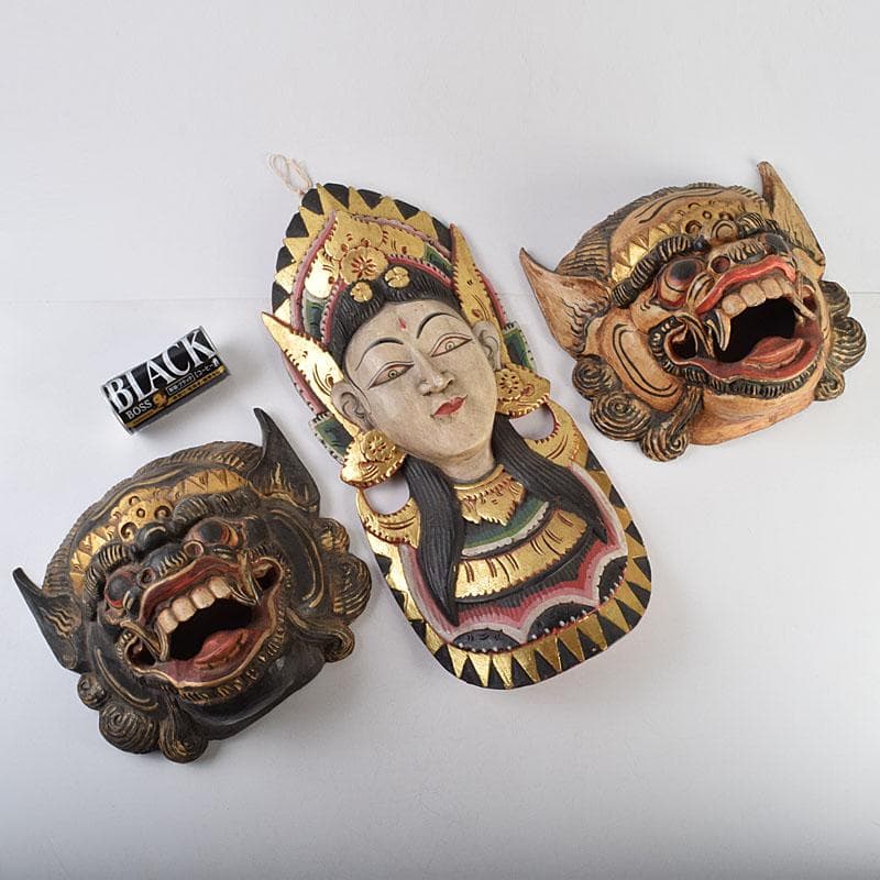 バリ島　インドネシア　彩色木彫　面　マスク　3点まとめて　N　R9428B