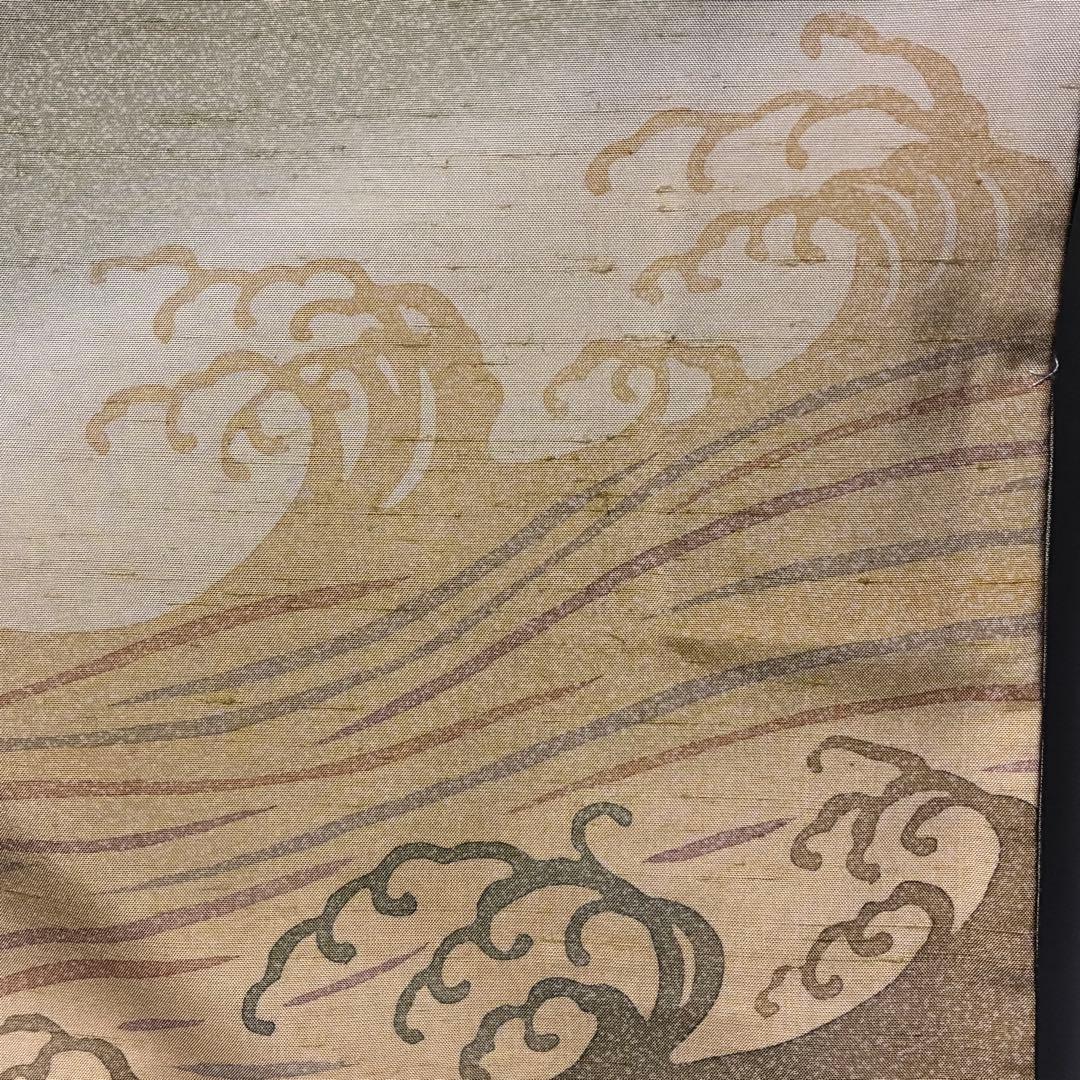 D38 訪問着 牛首紬 荒波 正絹 着物 袷 極美品