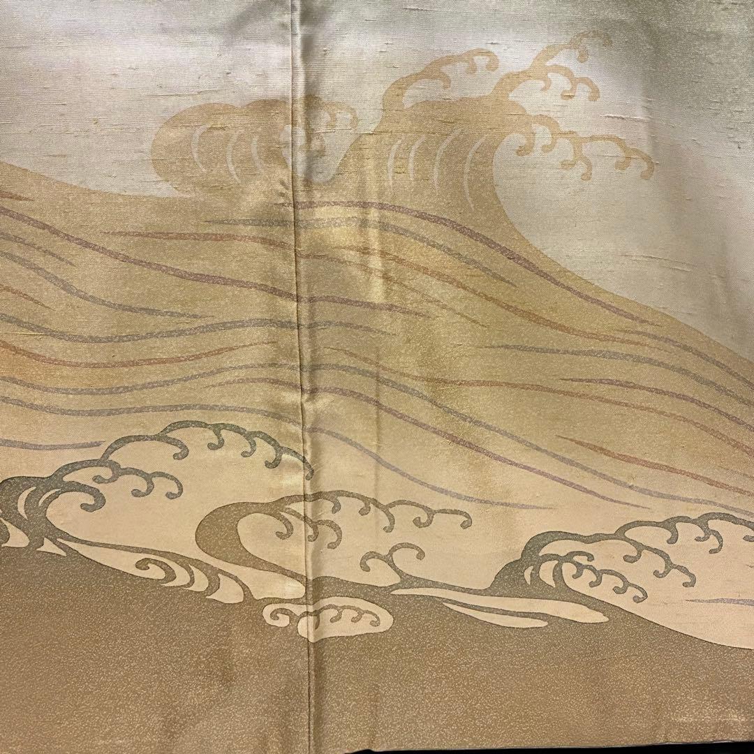 D38 訪問着 牛首紬 荒波 正絹 着物 袷 極美品
