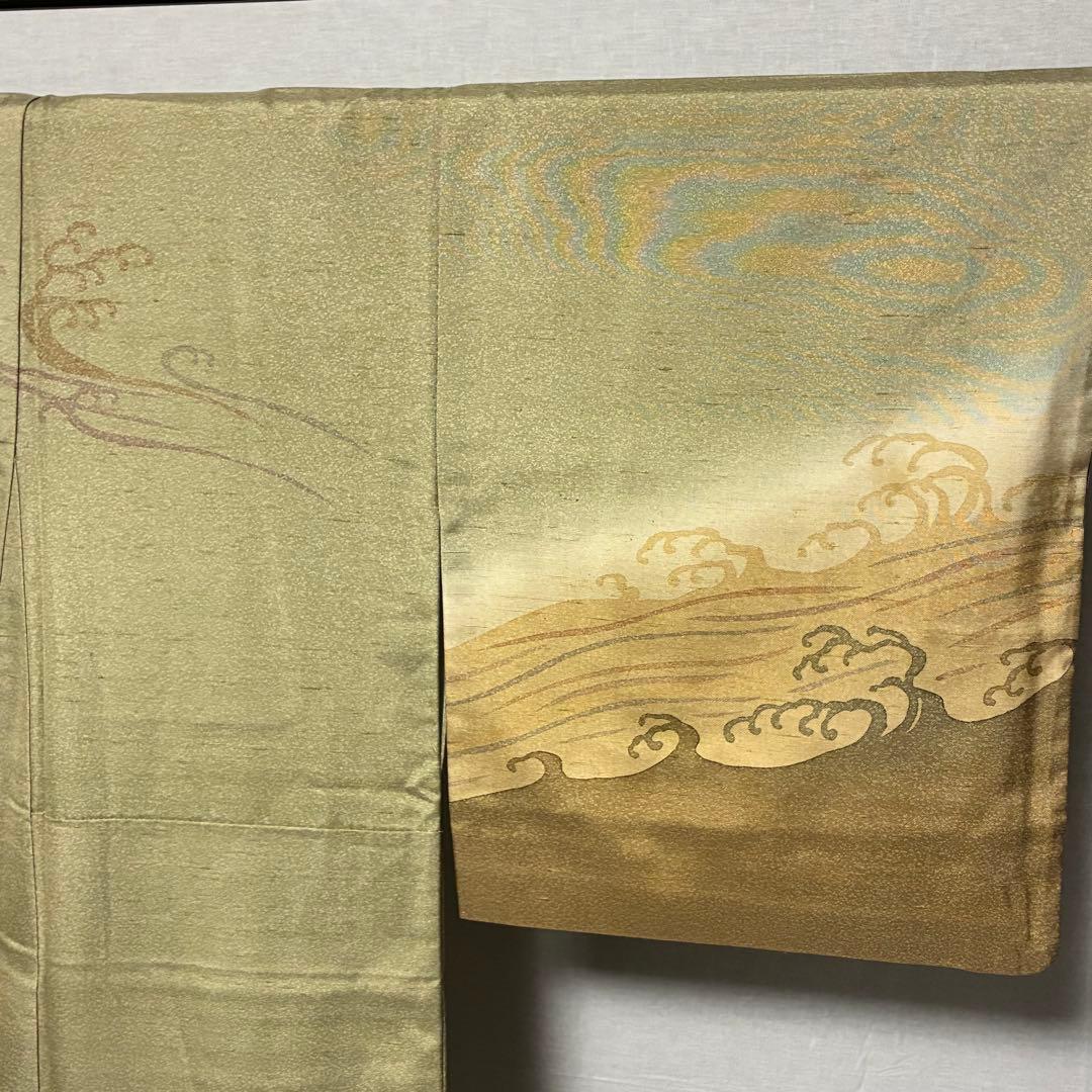 D38 訪問着 牛首紬 荒波 正絹 着物 袷 極美品