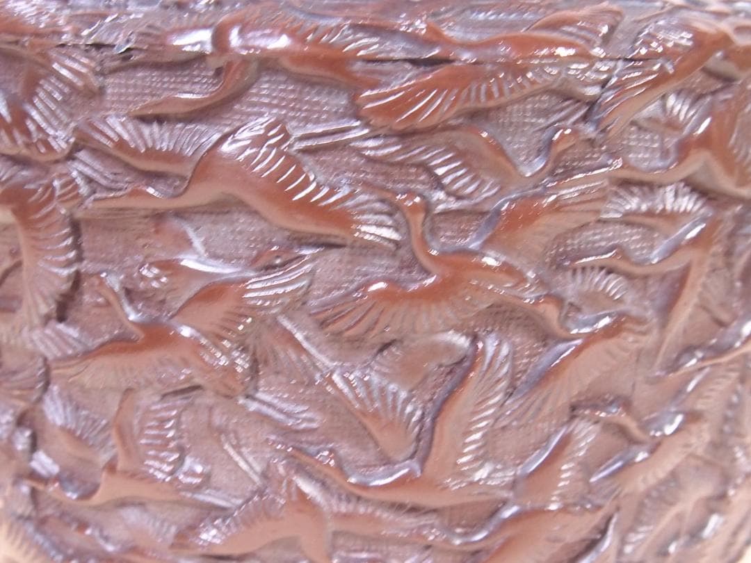 【未使用】高岡銅器 佐野宏采 華鶴 紋様香炉 彫金/繊細/鶴亀 茶道具/香道具