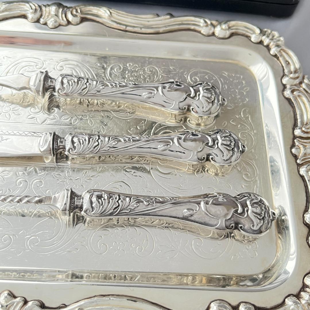 【英国】【純銀ハンドル】プレザーブスプーン / ピクルスフォーク /バターナイフ