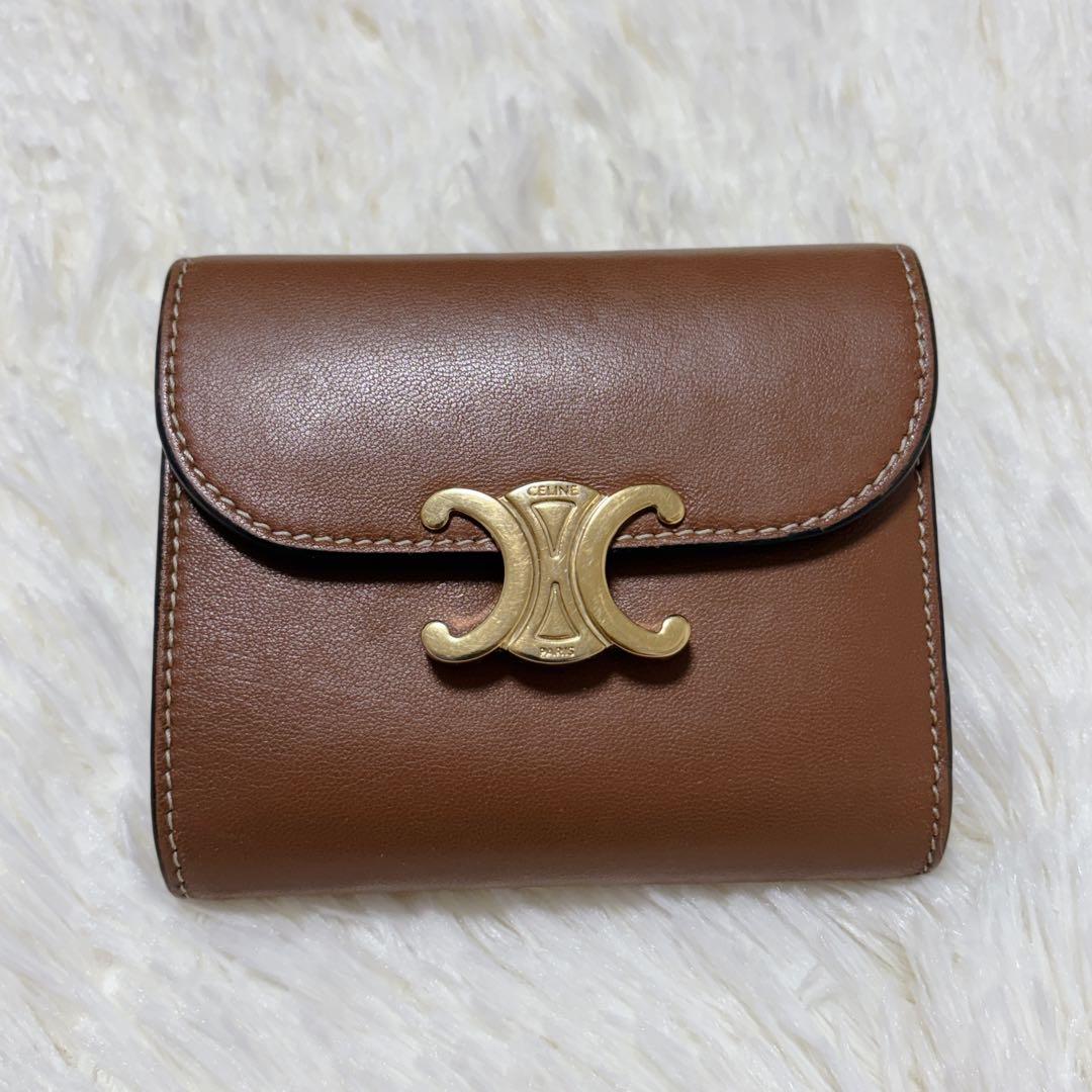 美品✨CELINE トリオンフ スモールフラップウォレット 三つ折り ブラウン