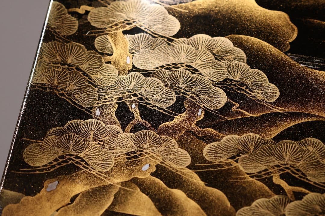 【MA771】蒔絵師 久世宗春 研出山水蒔絵 上手 冠卓 二段卓 共箱 木製