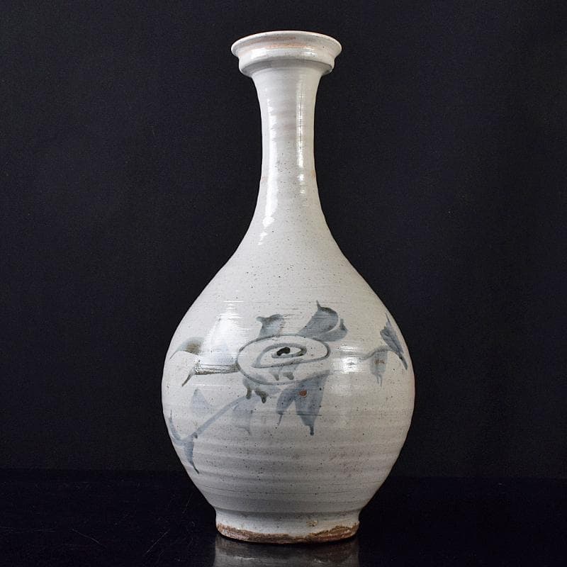 朝鮮美術　李朝　高麗白磁　染付　花文　碗口瓶　C　R8418