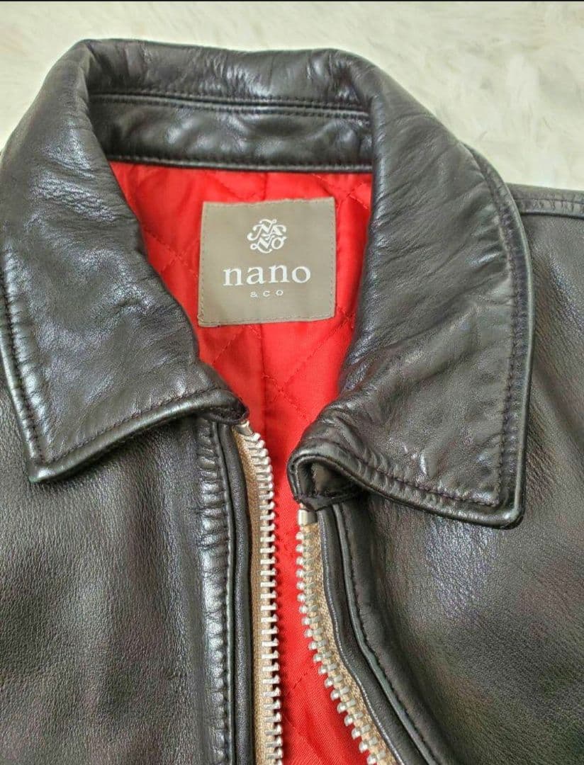⭐美品⭐ナノ・ユニバース　ラムレザー　シングルライダース　キルティング　中綿