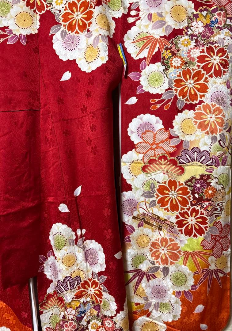 マトマト 赤×オレンジ 吉祥花々 振袖 身丈157
