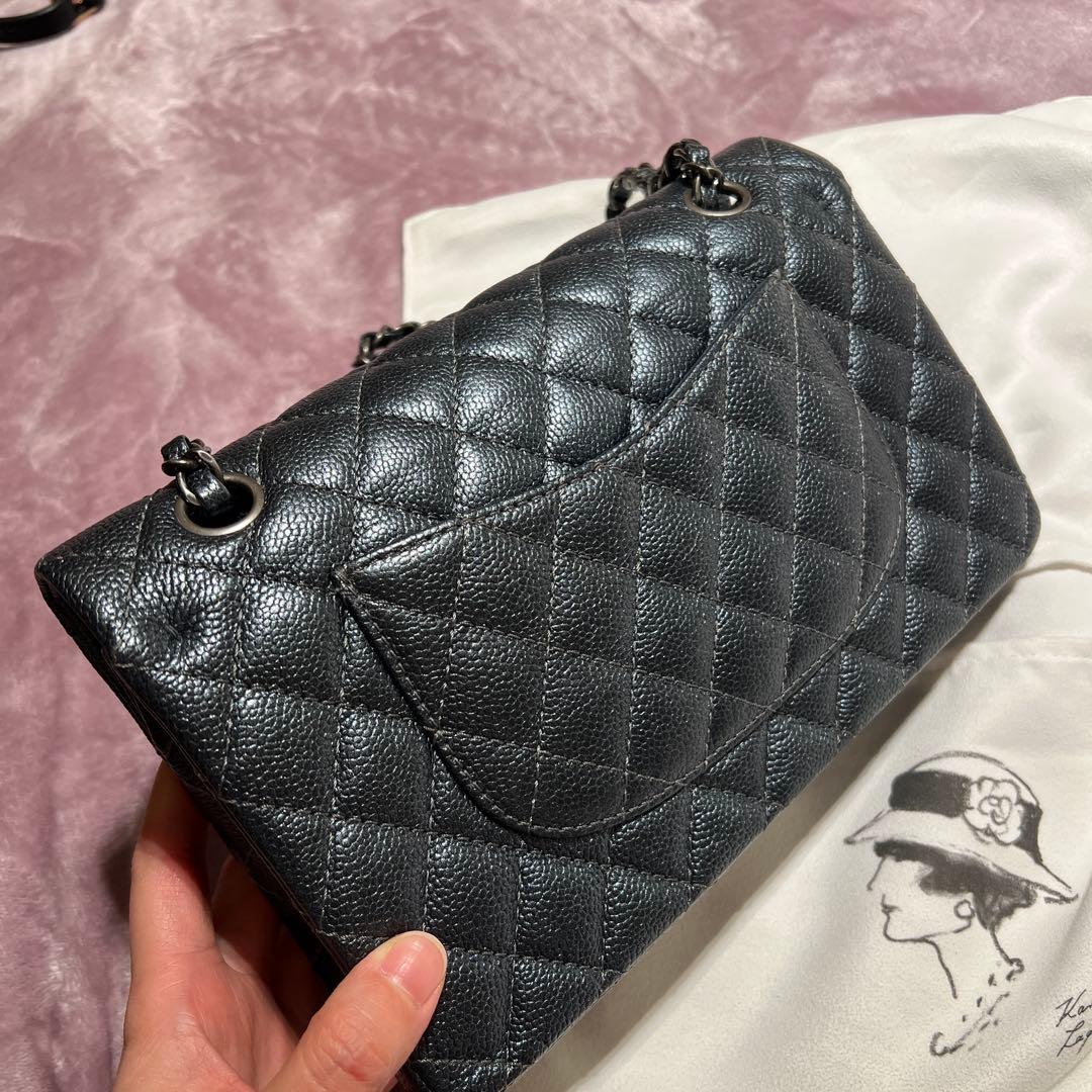 CHANEL マトラッセ キャビアスキン チェーンショルダーバッグ ダークグレー