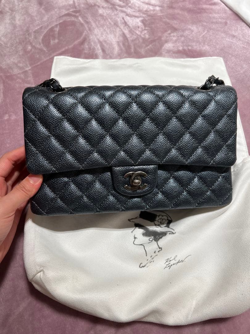 CHANEL マトラッセ キャビアスキン チェーンショルダーバッグ ダークグレー