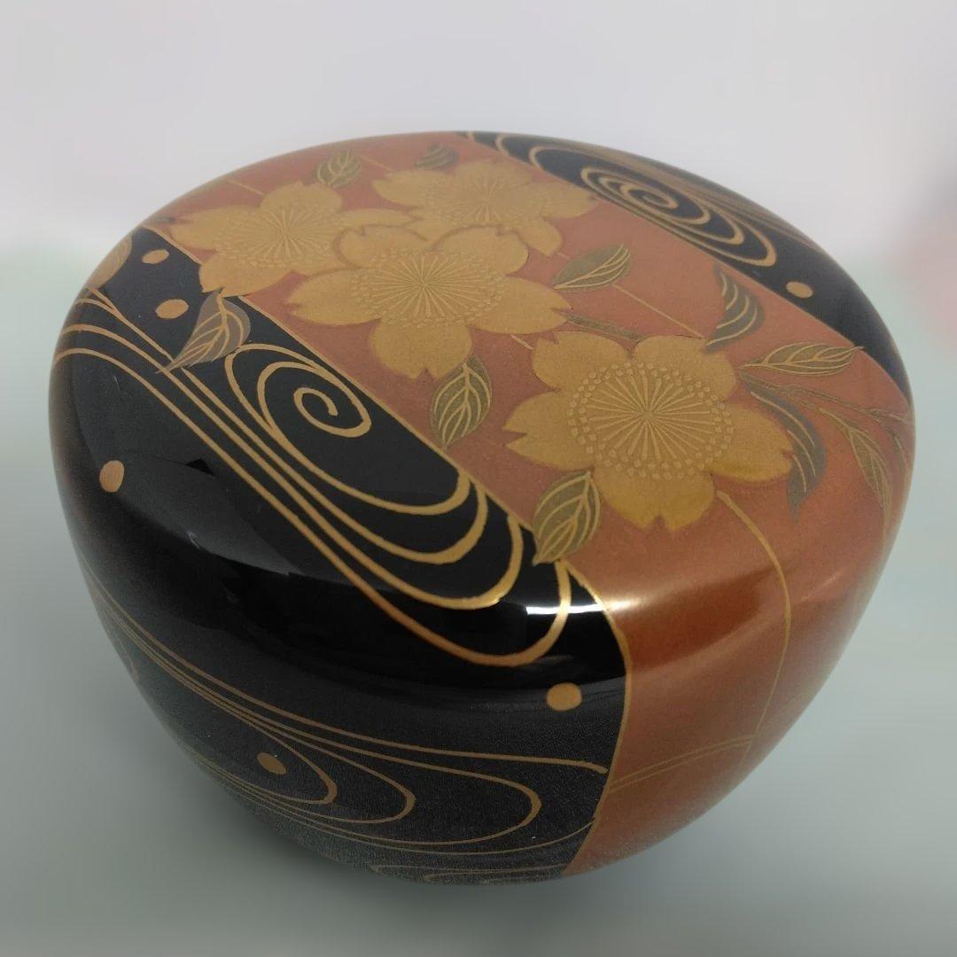 金彩花筏蒔絵 平棗 山中塗 倉山直彦作 共箱 茶道具