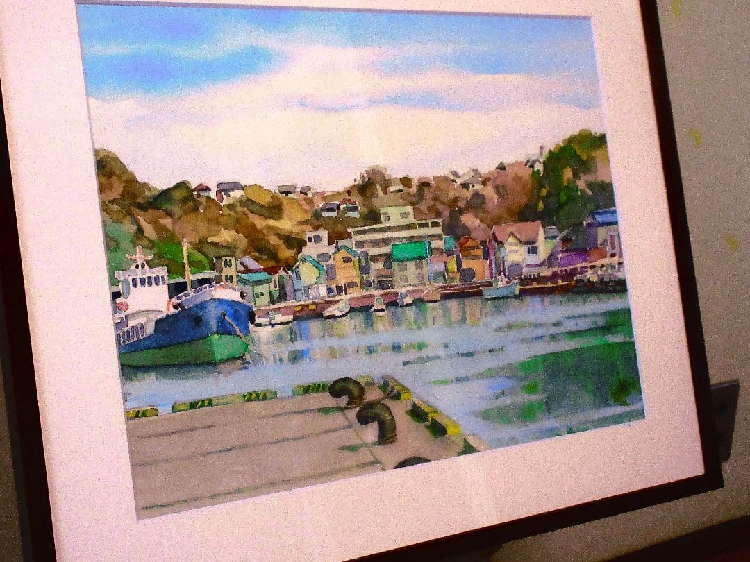 三浦市北条湾( 水彩画 額装済み)