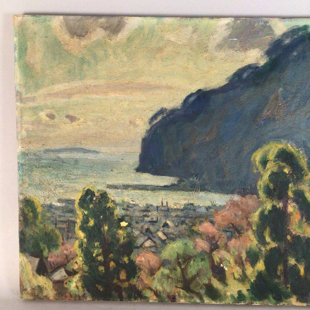 No3710額装　笹鹿彪　「熱海の朝」　油彩画10号　直筆サイン　絵画　送料無料