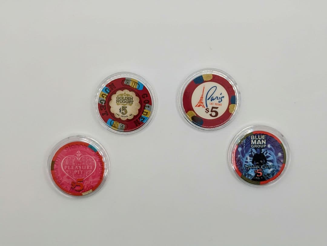 米国ラスベガス　カジノ　５ドルチップコレクション 4種【α】