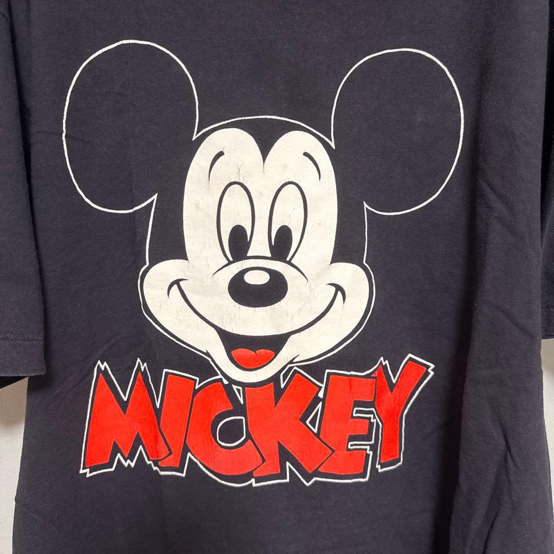 棚*K様 80sヴィンテージミッキーマウスフェイスTシャツ黒XLフェードdisn