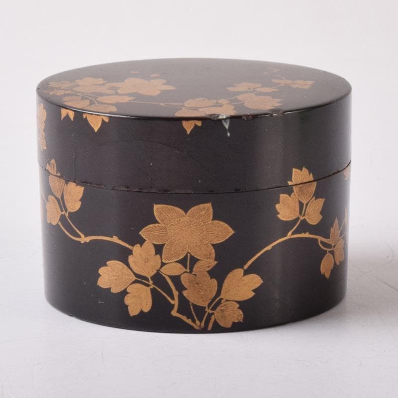 茶道具　漆塗　時代花草蒔絵　香合　時代箱付　V　8233