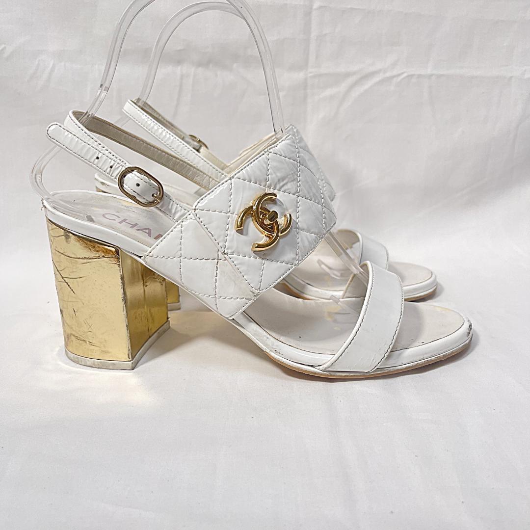 CHANEL シャネル パテント ココマーク サンダル ホワイト 37 1/2