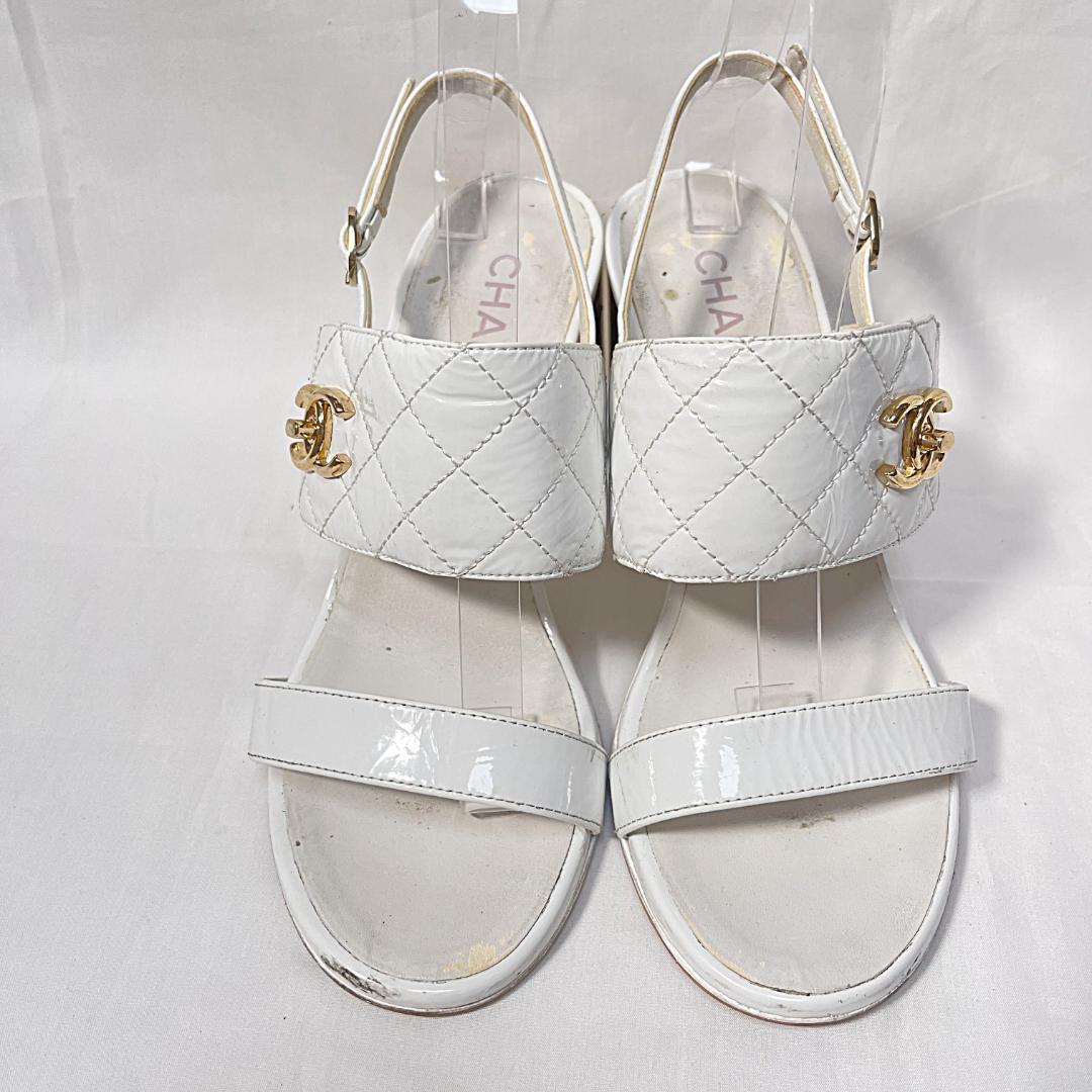 CHANEL シャネル パテント ココマーク サンダル ホワイト 37 1/2