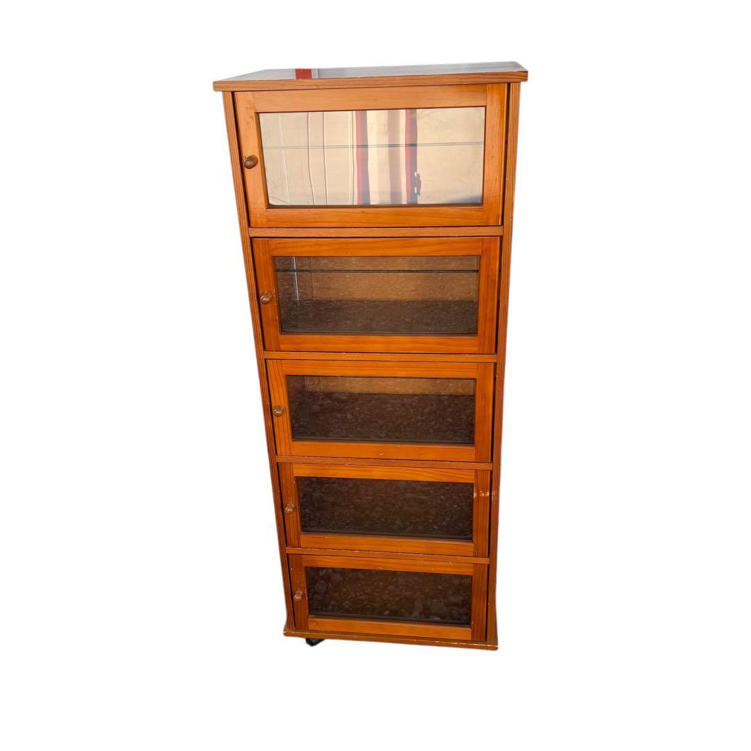 両面開き キャスター付 レトロ木製キャビネット