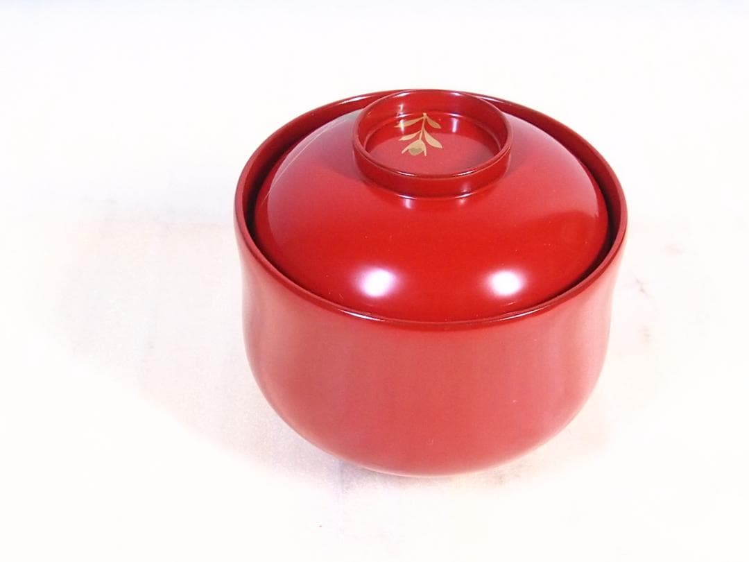 【美品】輪島塗 西久保田漆器店 朱塗 桔梗蒔絵 小吸物椀 5客 瓢型 漆器/食器